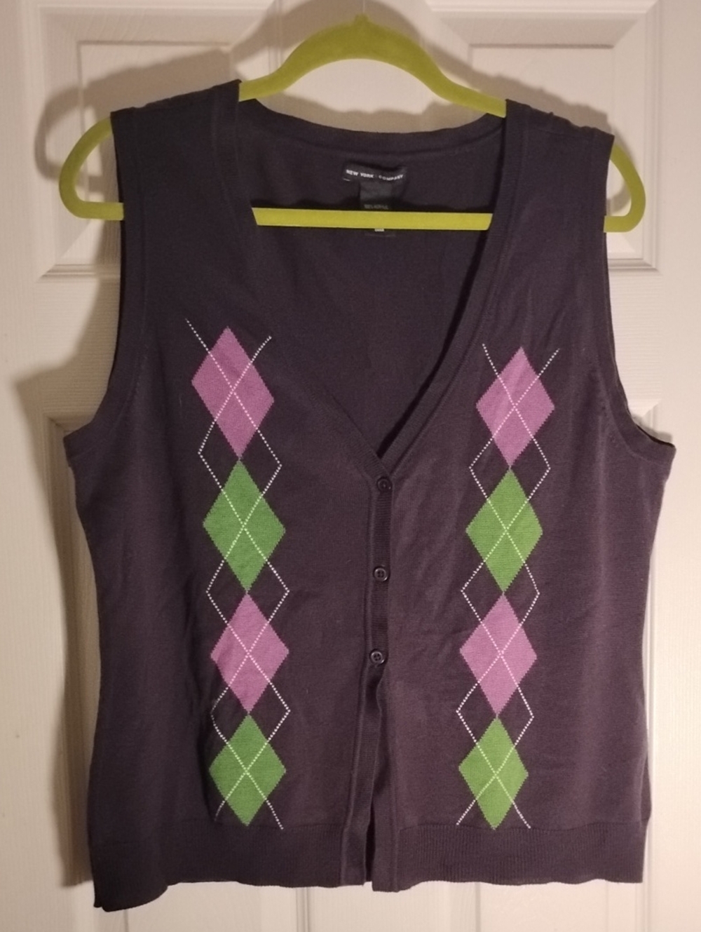 Argyle Front Button Sweater Vest Women's Lightweight Soft Retro